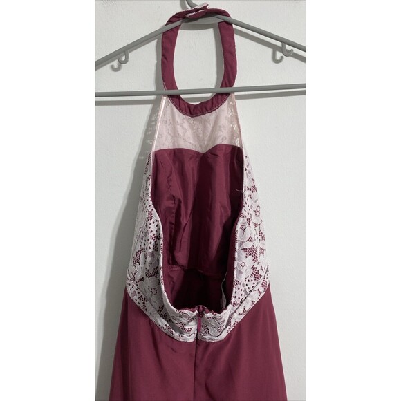 Azazie Junior Bridesmaid Dress J12 Girl's 12 Halter Floral Mulberry White Classy - Picture 6 of 9